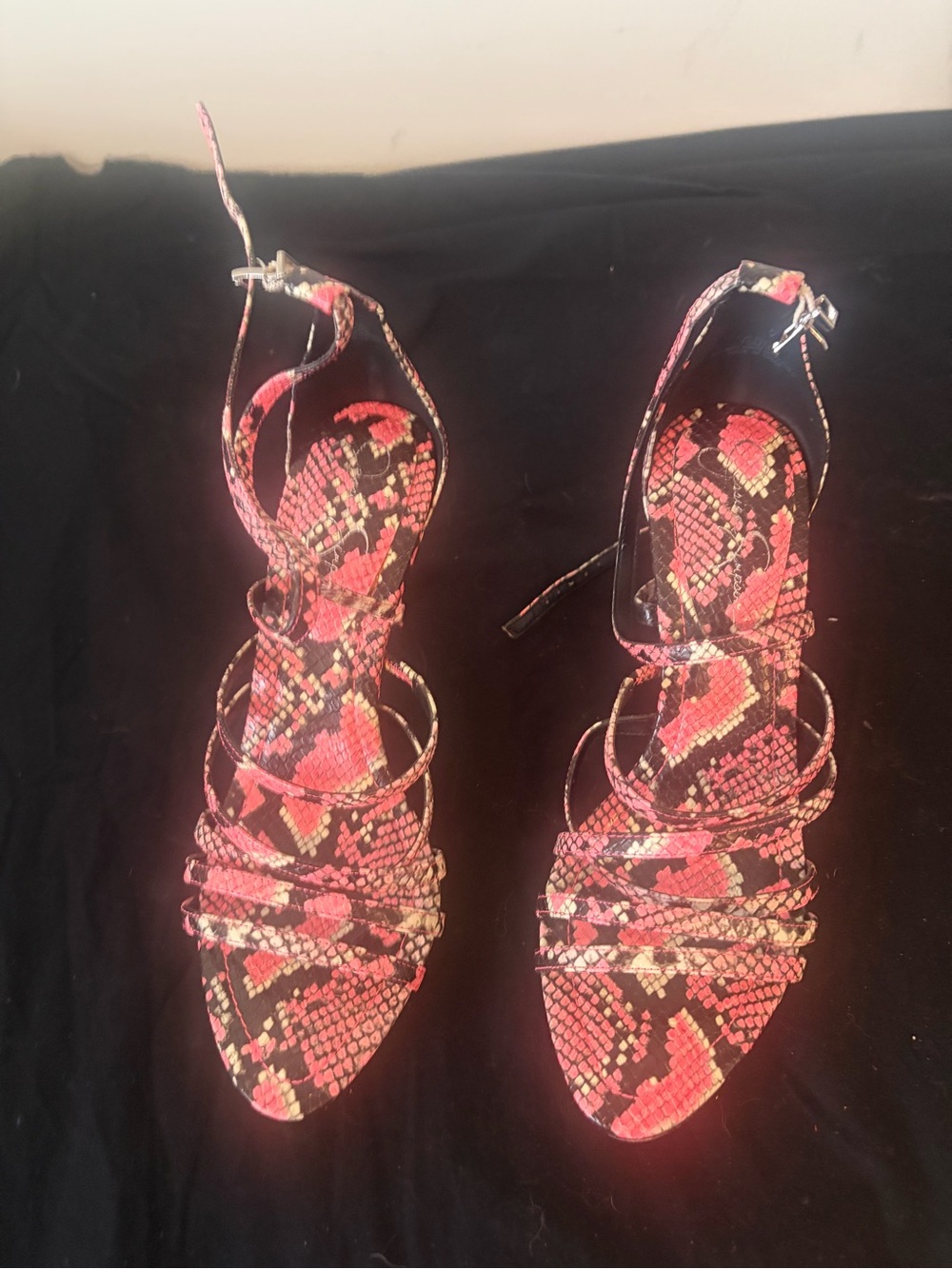 Jessica Simpson Snakeskin Print Strappy Heels Sz 10 - Snake Charmer Energy 🐍